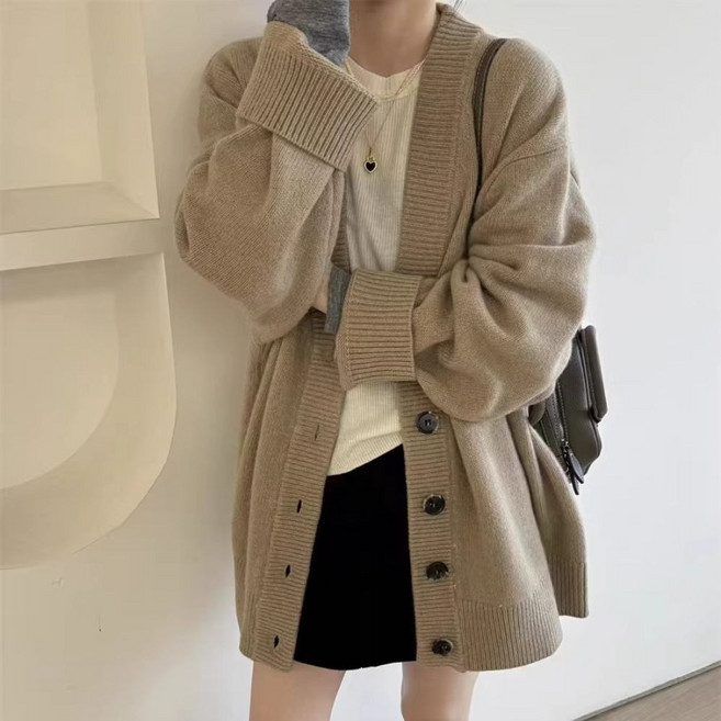 소소온 봄가을 루즈핏 니트 롱가디건 여성 데일리 아우터