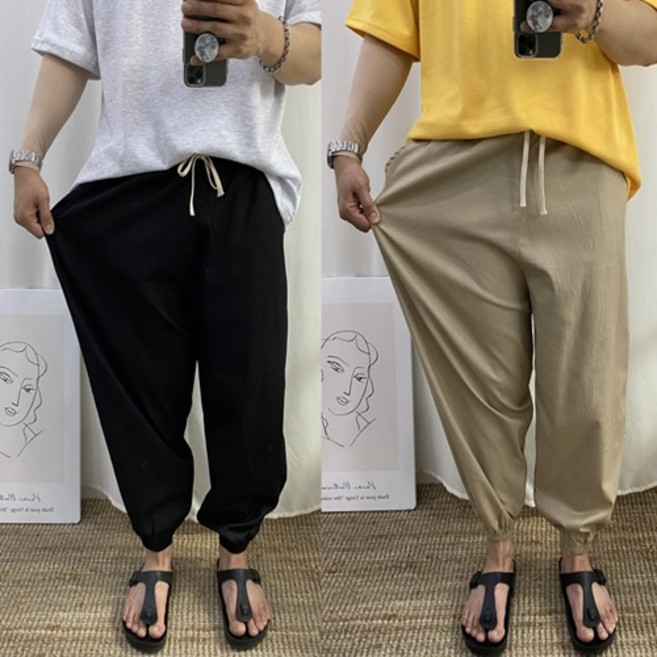 남성용 밴딩 벌룬 린넨 봄여름가을 와이드 조거팬츠 3컬러