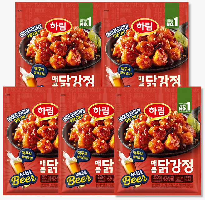하림 매콤닭강정 250g 5봉, 5개