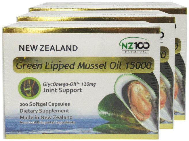 NZ100 뉴질랜드 초록잎홍합오일 15000, 3개, 200정