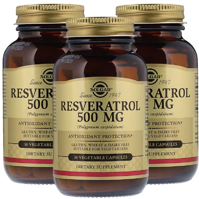 솔가 레스베라트롤 500mg 30정-3개 (베지켑슐)Solgar Resveratrol, 30정, 3개 - 쿠팡