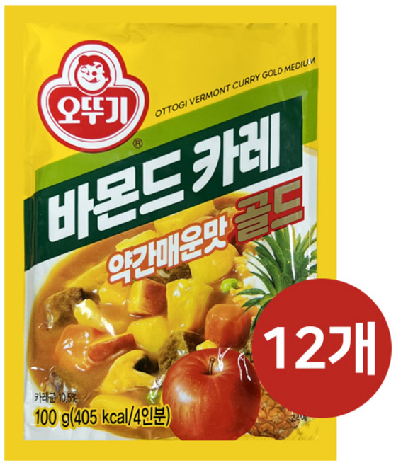 오뚜기 바몬드 카레 골드 약간매운맛 과립형, 100g, 12개