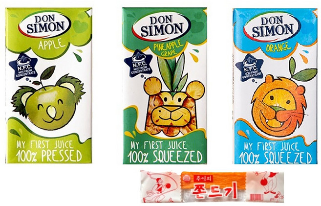 돈시몬 100% NFC 착즙주스 사과125ml 4개 파인애플백포도125ml 4개 오렌지125ml 4개 추억쫀드기 1개