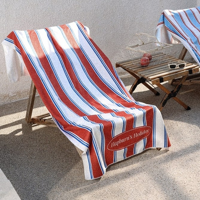 햅번홀리데이 감성 비치타올 레트로 스트라이프 대형 수건 휴양지 호텔 수영장 바디 타올, 1개, 스트라이프 브릭