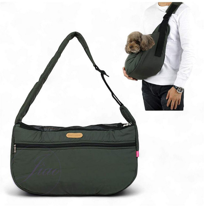 지아오 강아지 산책 슬링백 라지 카키 강아지산책가방 반려견가방