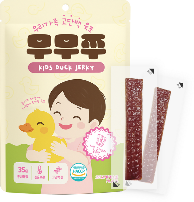 무무쭈 무항생제 아기 오리고기 육포 어린이 단백질 간식, 5개, 35g, 오리 육포