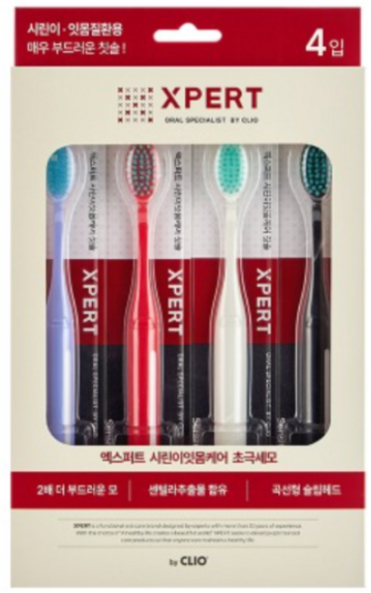 크리오 클리오 엑스퍼트 시린이 초극세모 칫솔 4입 잇몸 케어, 4개입, 1개