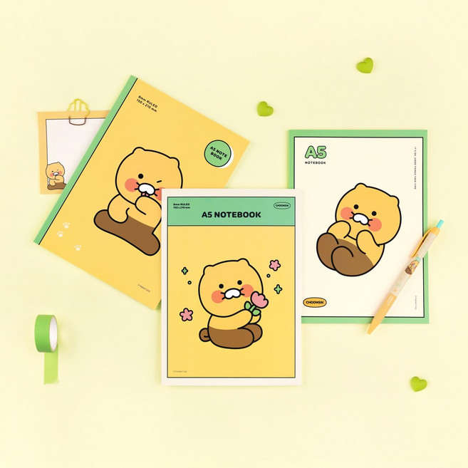 노트세트 카카오프렌즈 무지노트 연습장 공책 노트 종합장, 150*210mm,24매,A5 라인노트,춘식이 3권/세