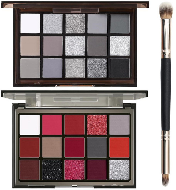 UCANBE Smokey 블랙 아이섀도우 팔레트 15가지 색상 다크 쉬머 매트 메탈릭 메이크업 데일리 및 할로윈용 고색소 그레이 실버 솜브라 드 오조 키트 183976, 블랙 유성 + 고딕 광대 키트, 1개