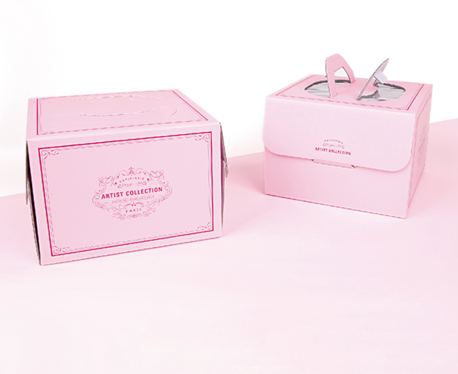 [이룸디앤피] 아티스트 핑크 케익박스 15cm 1호 + 받침 세트, 5세트, 단일색상-흰색받침