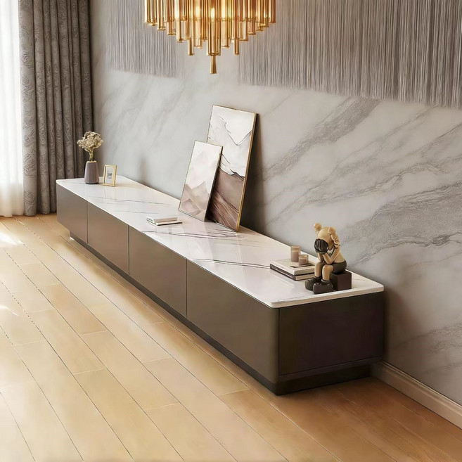 YAPOGI 모던 미니멀 가정용 거실 수납형 서랍형 대리석 무늬 TV장 모조 세라믹 가정용 거실장, 그레이