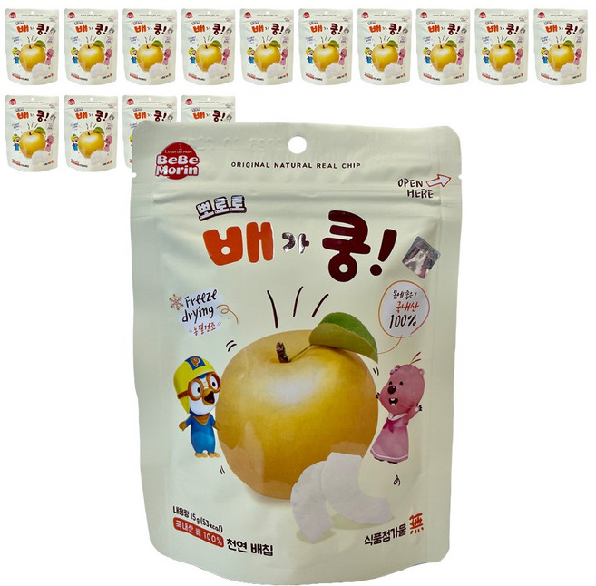 뽀로로 배가 쿵 X15개 국내산 동결건조 배100% 천연배칩 식품첨가물zero, 배, 15개, 15g