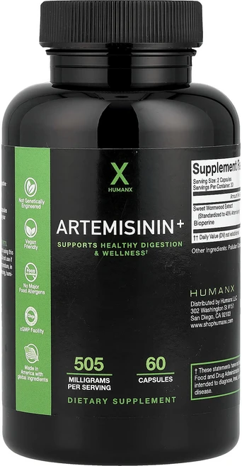건강챙기세요 Humanx 아르테미시닌+ 캡슐 60정(캡슐 1정당 252.5mg) 백살까지오래오래, Humanx아르테미시닌캡슐60정캡슐1정당2525mg, 1개, 60정 - 쿠팡