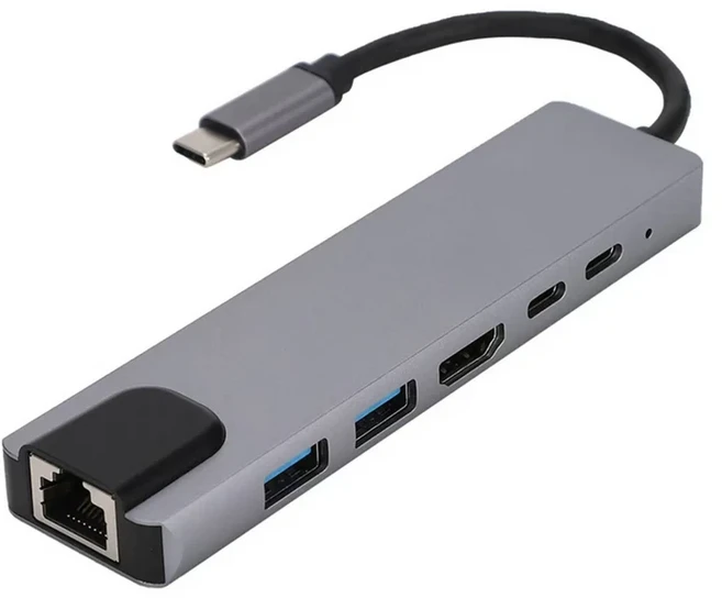 USB C 허브 타입 스플리터 썬더볼트 3 도킹 스테이션 노트북 어댑터 맥북 에어 M1 아이패드 프로 100M RJ45, 02 6 in 1