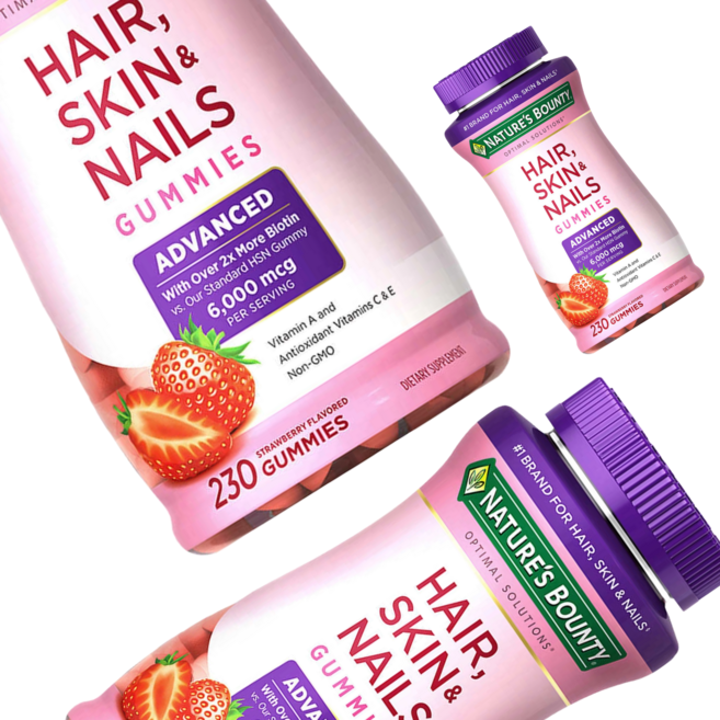 네이처스 바운티 어드밴스드 헤어 스킨 네일 비오틴 구미 (Nature's Bounty Hair Skin and Nails Advanced), 230정, 3개