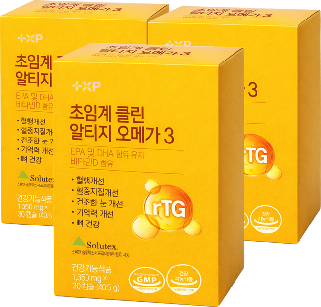 혈행 혈중지질 건조한 눈 기억력 개선 하루 에 1알 먹기 좋은 초임계 알티지 오메가3 알약 영양제, 3박스, 30정