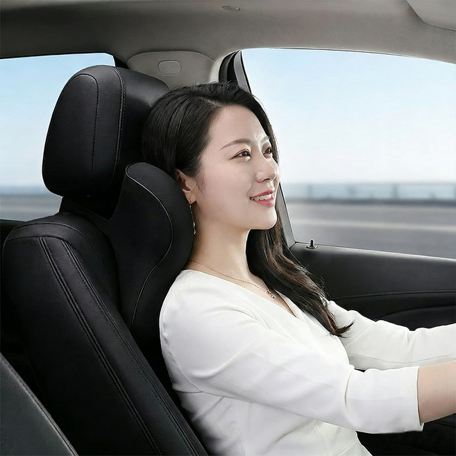 YF 1+1경추 보호 자동차 메모리폼 목쿠션 프리미엄 목베개, 2개, 블랙