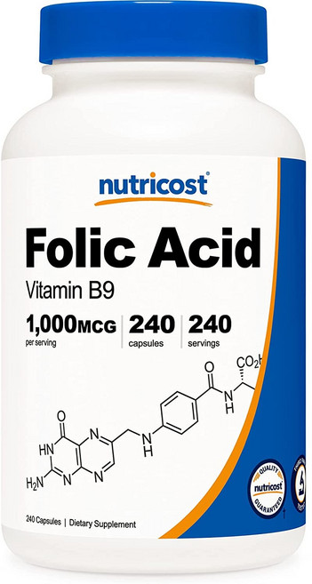 nutricost 葉酸維他命B9無麩質膠囊 1000mcg, 240顆, 1罐