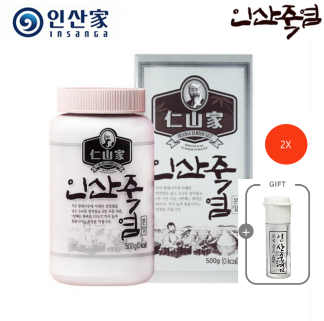 (주)인산가 정품 9회 인산죽염 500g 분말+9회죽염 분말담은 휴대용기(2개)와 금흑 흑삼블랙크런치(10g)(4개) 사은품, 2박스, 500ml