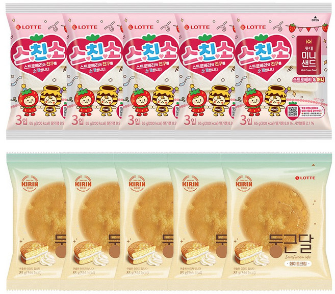 스친소 미니샌드 스트로베리 65g x5개+둥근달 화이트크림빵 85g x5개, 1세트, 750g