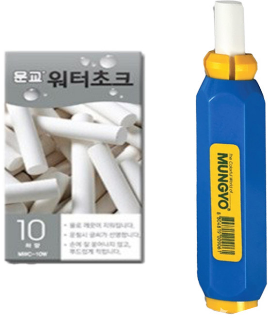 문교 워터초크 분필 세트 10p + 전용 홀더 포함 청색 1세트, 1개, 백색분필 10개+분필케이스 청색
