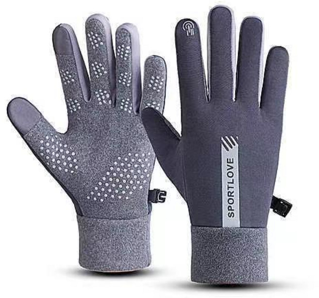 SPORTLOVE 保暖觸控手套 加絨騎車防寒手套, 豎標男士-灰色,均碼