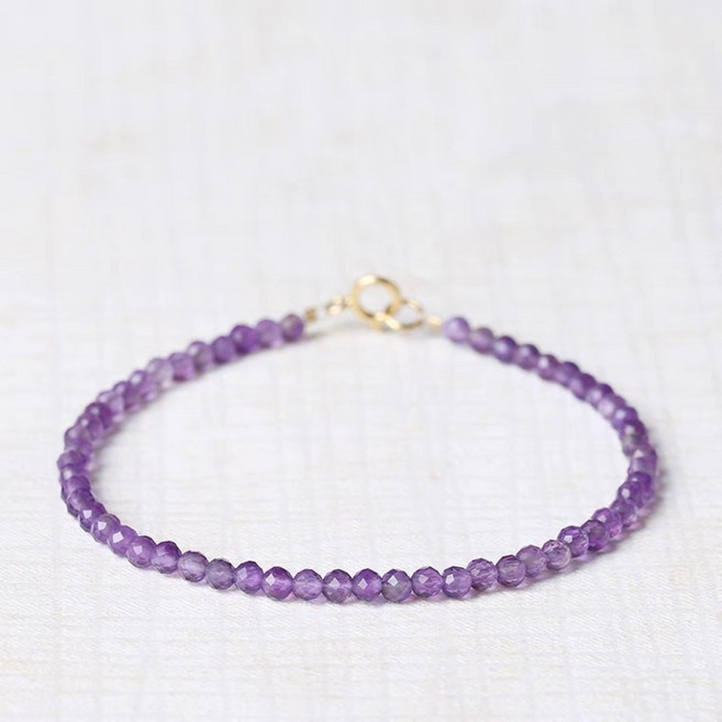 천연 자수정 팔찌 3mm 컷팅 원석 14K 도금 by 리마린