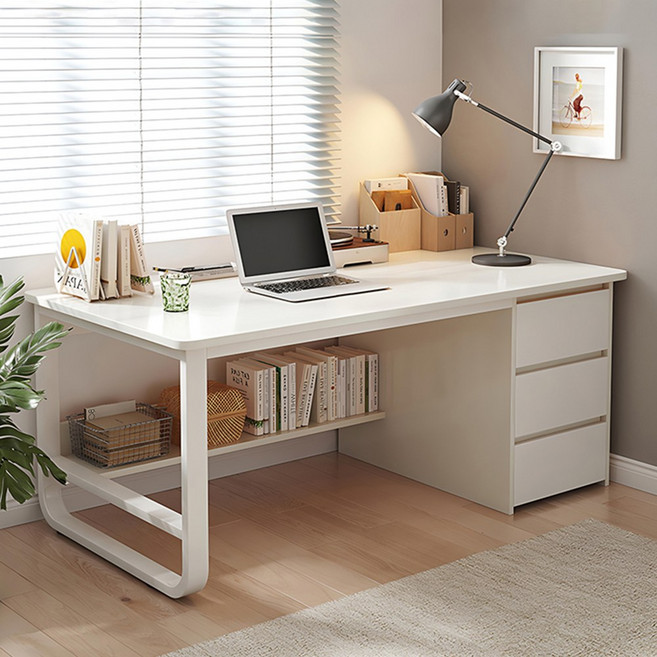 VIIWII 書桌 簡易U型學生辦公桌, 白色