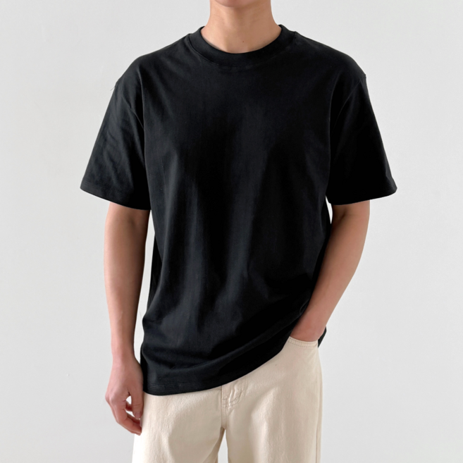 제시본 남녀공용 고급 특양면 오버핏 반팔 티셔츠 비침없는 순면100% 무지 라운드 반팔티 빅사이즈