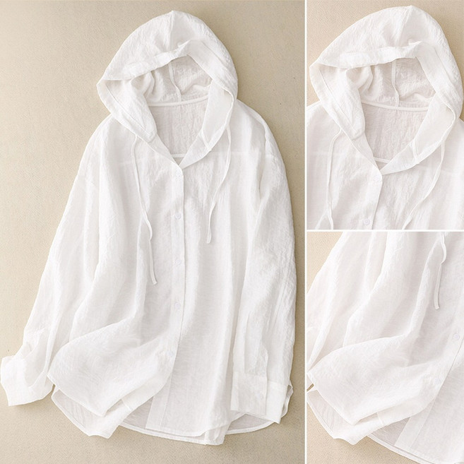 지디오 여성 긴팔 후드 셔츠 여름 얇은 셔츠남방 여자 데일리 자외선차단 블라우스