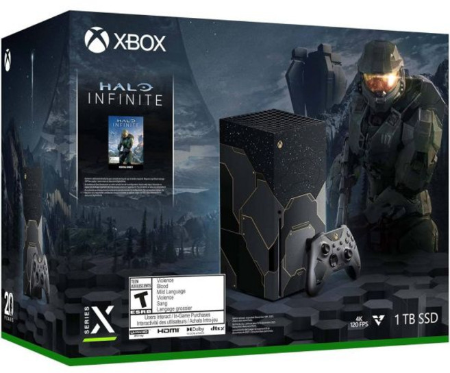 마이크로소프트 1TB Xbox 시리즈 X 헤일로 인피니트 한정판 번들 - 수천 개의 게임과의 하위 호환성 16GB GDDR6 메모리 4K UHD 블루레이 최대 8K HDR