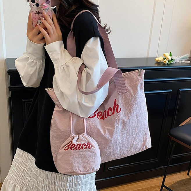 파우치 딸린 세트백 여성 여름 비치백 세트 가방 파우치 포함 데일리 숄더백 빅사이즈 에코백 여행가방 꾸안꾸룩 바캉스 필수템 모던 캐주얼 토트백 크로스백 여친선물 캠퍼스 봄 가을