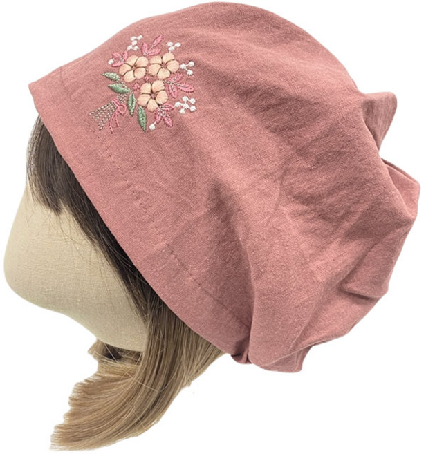 엄마짱 MDS_8521_자수린넨 육각주름 두건/ 린넨비니 항암 중년여성 봄여름두건 위생두건 여성탈모 엄마선물모자 헤어두건 나들이모자 요양원모자 엄마모자 할머니선물모자