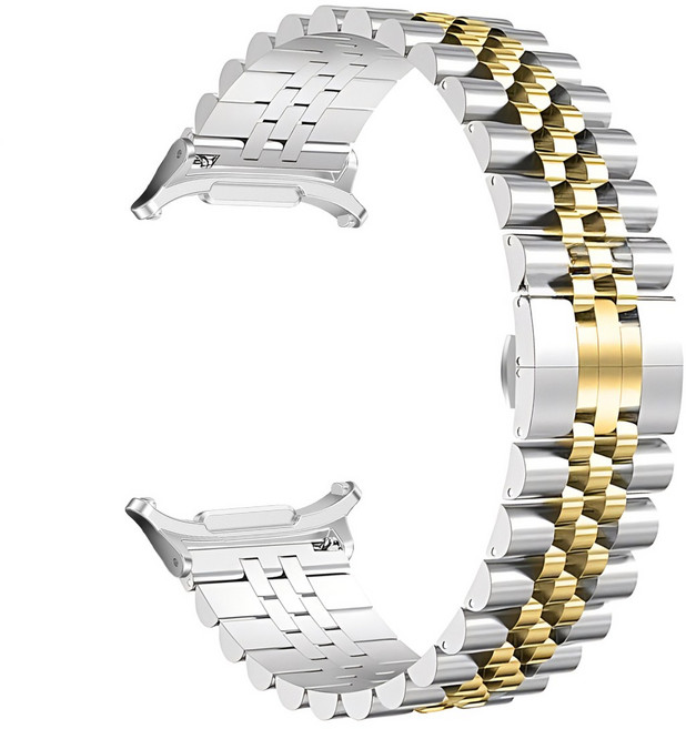 Chicwrist 삼성 갤럭시워치 7 울트라 & 갤럭시워치 8 울트라 호환 고급 스테인리스 메탈 스트랩, 실버/금색, 1개