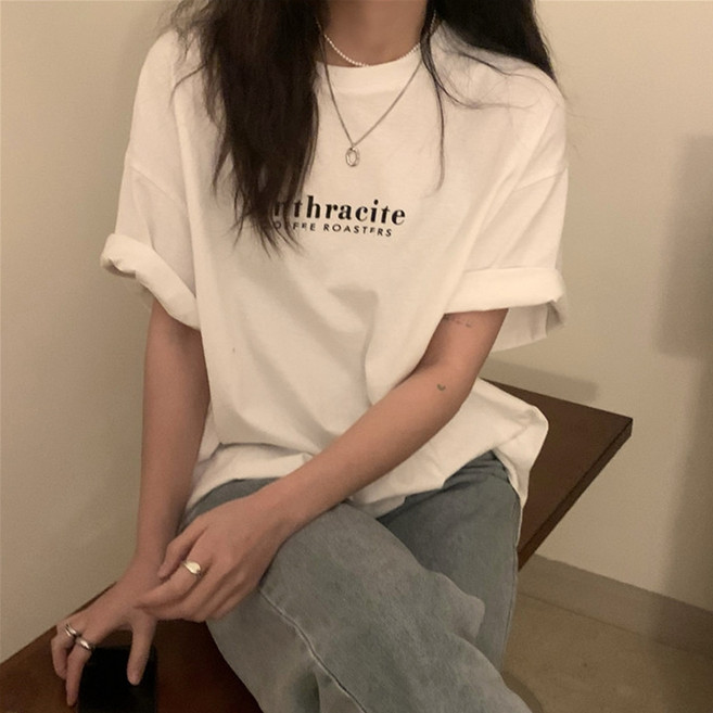 LADYSHARE Anthracite 韓版文青風寬鬆顯瘦短袖T恤