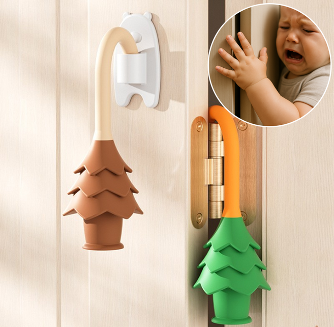 [1+1] 우산고리 트리모양 실리콘 문끼임방지 도어스토퍼 / 어린이 안전도어가드, 1세트, 베이지/브라운