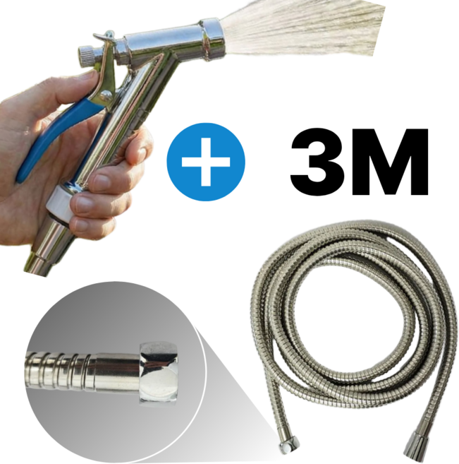 살림몰 아연 분사기 세트 물 스텐 호스 베란다 분사기 세차 욕실 청소, 실버(욕실/샤워기 나사산 수도꼭지 호스+아연분사기), 3m
