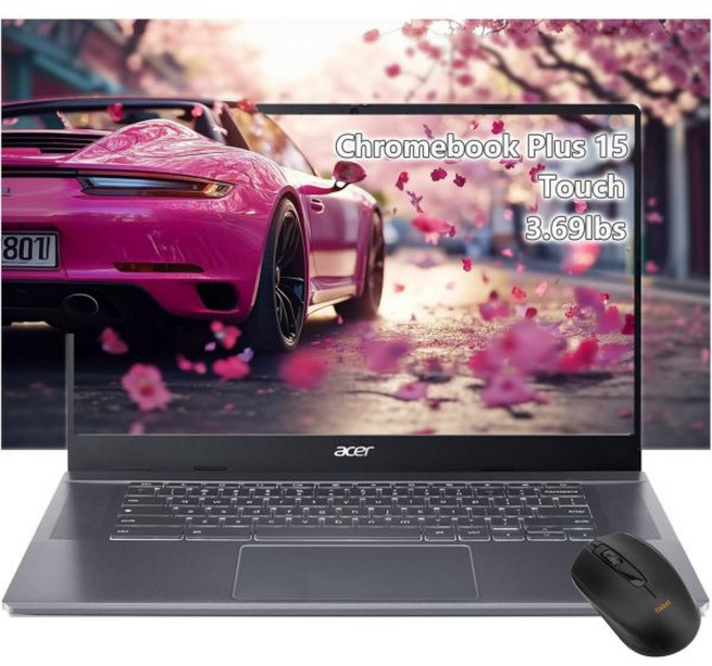 에이서 크롬북 플러스 515 터치스크린 노트북 - 15인치 FHD 터치 인텔 코어 i3-1305U 8GB RAM 256GB SSD 게이밍 (구글 AI Pro 탑재) 2TB 저장, 8GB RAM| 256GB SSD+Mouse