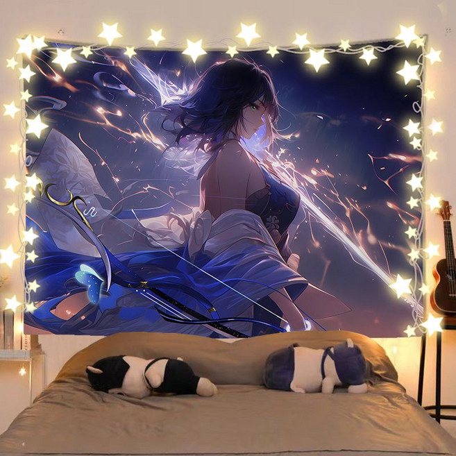 원신 굿즈 행잉 태피스트리 소 라이덴쇼군 호두 카미사토아야카 카에데하라카즈하 종려 야에미코 일러스트 패브릭포스터 벽 꾸미기 창문가리개 공간분이 문발 라이브방송 배경천 37종, 원신 패브릭 포스터-36