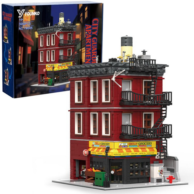뉴욕 아파트 구석 조리점 스트리트 뷰 호환 장난감 블록 YM005 3559pcs, 1개