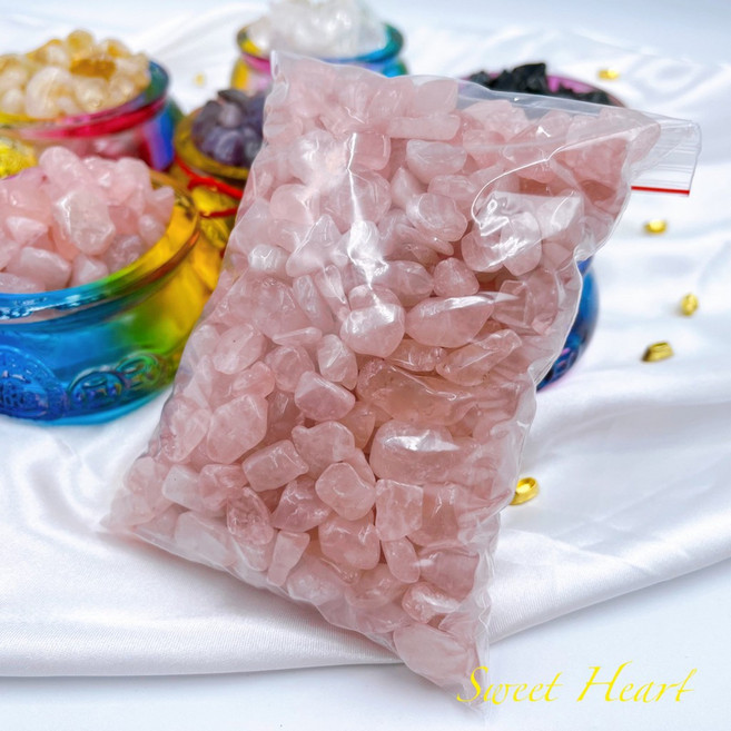Sweet Heart 田芯精選 水晶碎石 開運招財 五行能量石 白水晶 粉水晶 黃水晶 紫水晶 東陵玉 黑曜石, 單 粉水晶大顆 500克, 1個