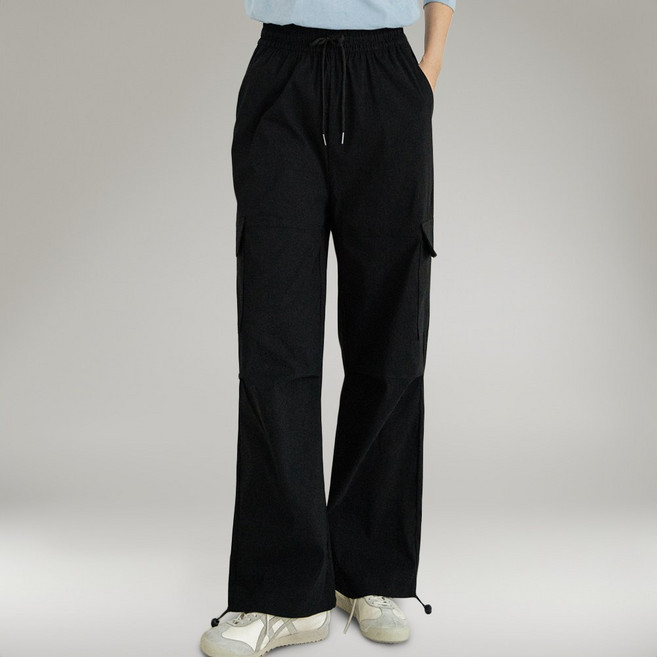 지나홈 여성 와이드 겨울 기모 스판 카고 팬츠 스트링 바지