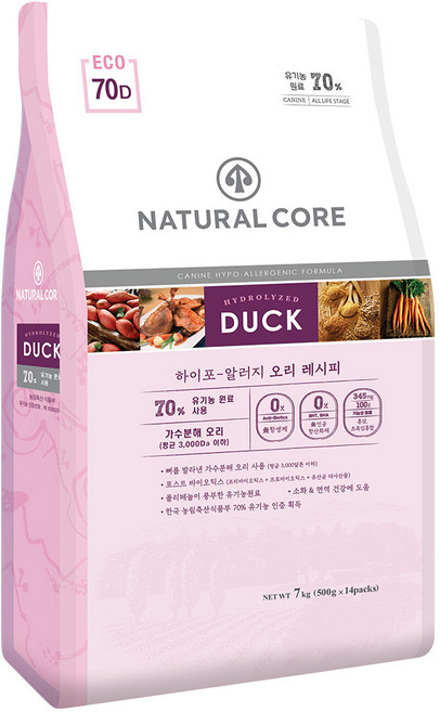 네츄럴코어 전연령 강아지 에코70 유기농 S입자 건식사료 14p, 1개, 7kg, 오리