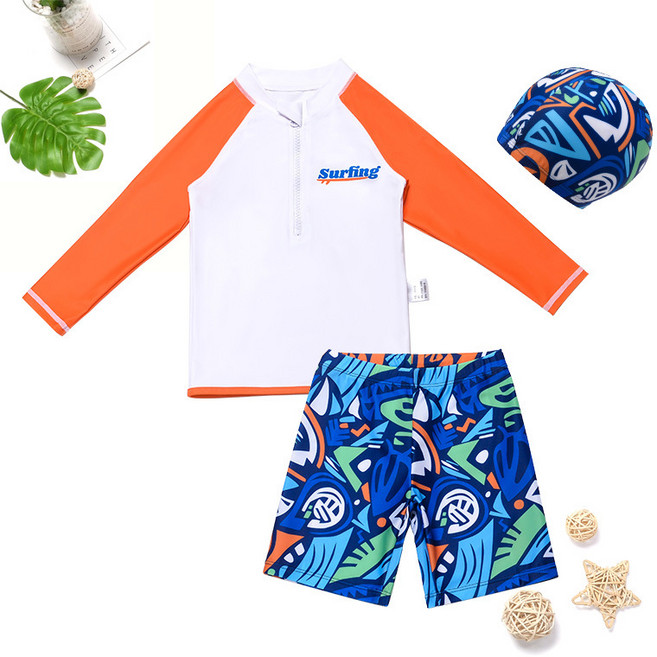 UPPERCUT 아동 래쉬가드 3종세트 초등학생 생존수영 바캉스의류 비치웨어 워터파크 계곡 물놀이 온천 수영복 수영모 세트 남녀공용