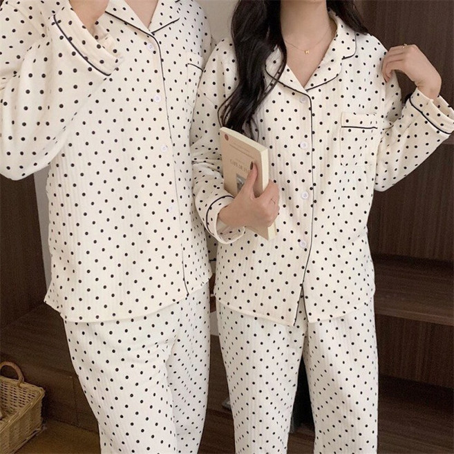 쿠앤크 커플 잠옷 도트 땡땡이 겨울 누빔 파자마 신혼부부 홈웨어 세트 선물