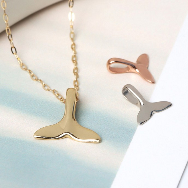 오로프 전체 14K 금 행운 고래꼬리 펜던트 메달 옐로우 로즈 화이트골드 (2가지 사이즈)