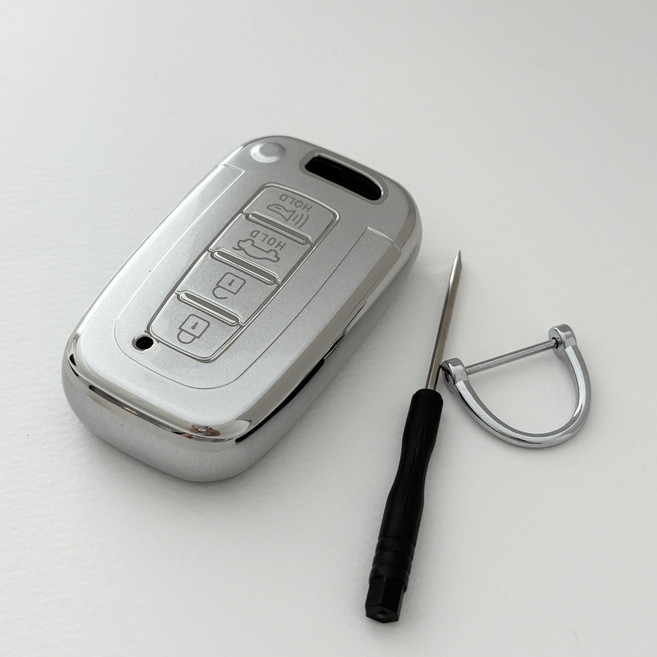 럽메이드 현대 기아 투싼 제네시스 엑센트 모닝 레이 스포티지 K6 모하비 호환 크롬 가죽 차 키케이스 키링 키홀더, 현대기아공용02