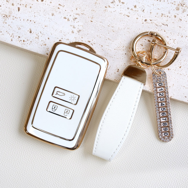 트니르 르노삼성 호환 2024 아르카나 QM6 SM6 XM3 차 키케이스 tpu 가죽 키링 키홀더 차량용품, 르노B타입, 일반오링, 화이트