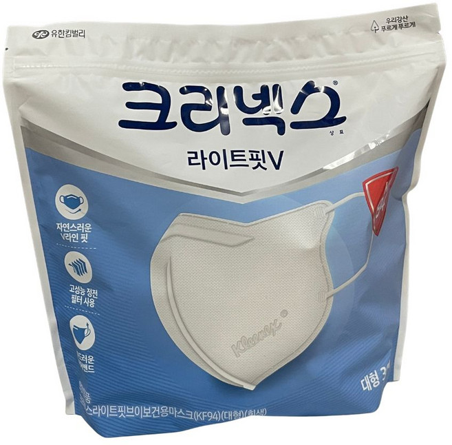 크리넥스 라이트핏 마스크 대형 KF94, 1개입, 30개, 화이트