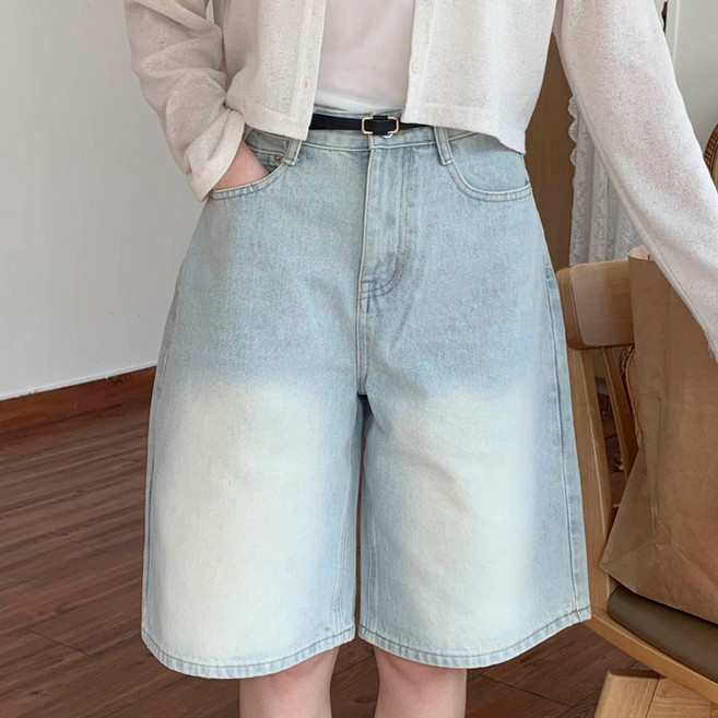 쏘옷 여성용 핏커버 A라인 버뮤다 와이드 5부 데님 팬츠